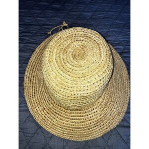Helen Kaminski Raffia Straw Sun Hat Braided Metal Charm Natural Handmade Women's